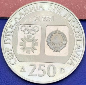 Pièce argent 250 Dinars Yougoslavie Jeux Olympiques