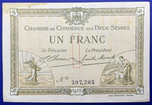 France, Billet 1 Franc 1915, Chambre de commerce des Deux-Sèvres