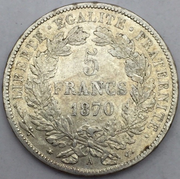 5 francs Ceres 1870 A avec légende