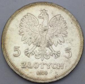 Pologne 5 Zlotych 1930 100 ans de révolution argent 