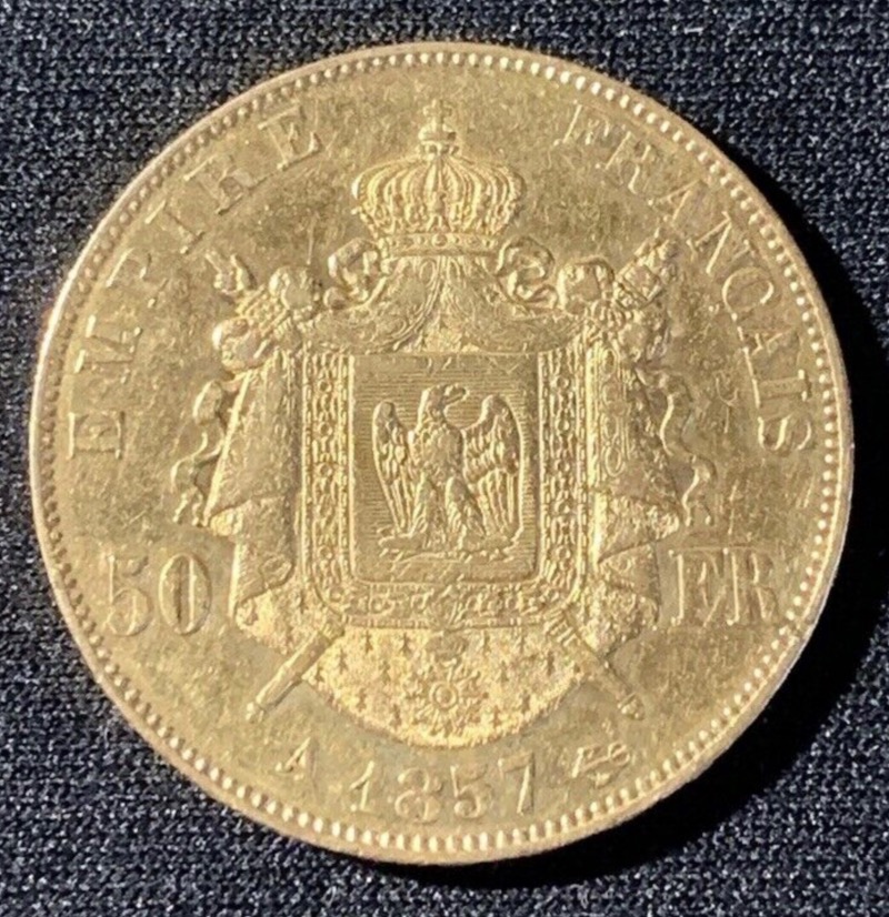 50 Francs Or Napoleon 3 Tête Nue 1857A