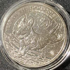 1 oz Argent 2018 Royaume-uni Lunaire Année du Chien