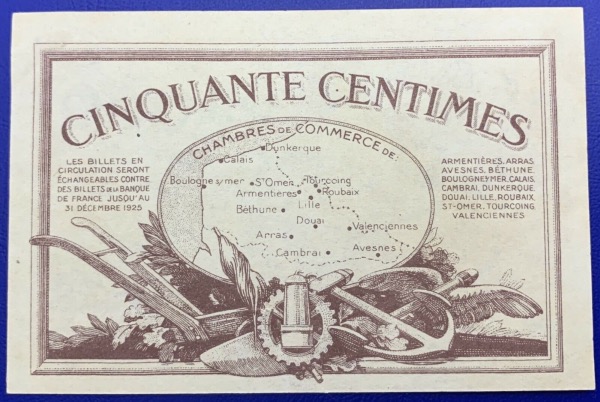 France, Billet 50 centimes, Chambre de commerce Nord Pas de Calais