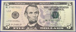 Etats-Unis, Billet 5 dollars San Francisco 2013, Lincoln, Neuf