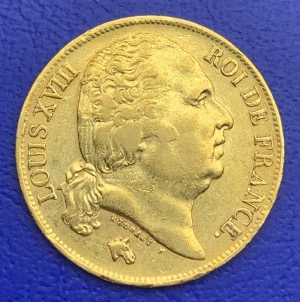 20 Francs Or Louis XVIII 1824 W Buste Nue