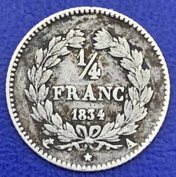 Louis Philippe I Quart Franc 1834 A Paris, argent #B4