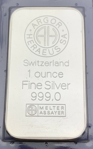 Lingot argent 1 Once 999 Suisse Argor Heraeus Zug Neuf Scellé