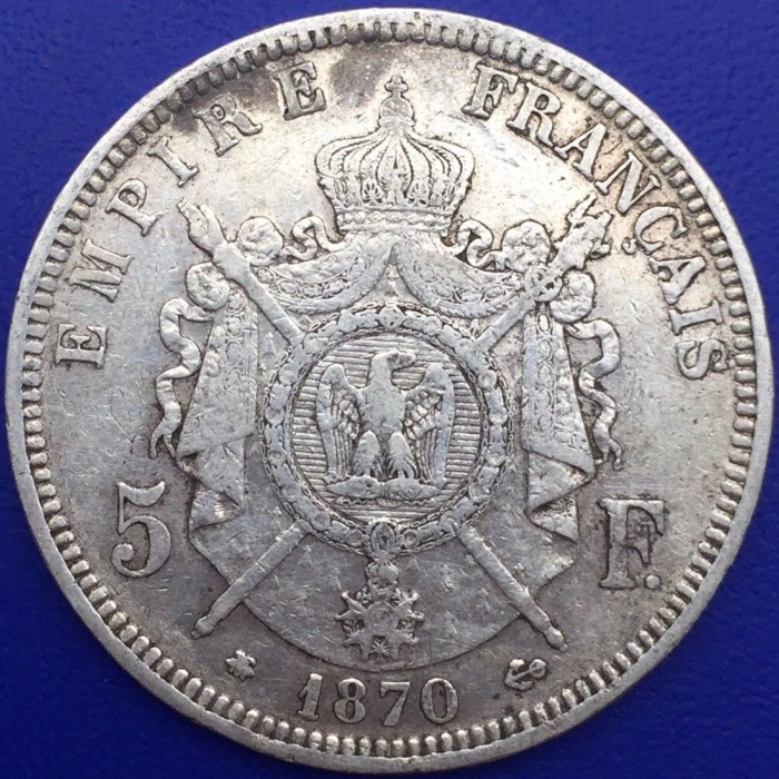 Monnaie argent,  5 francs Napoléon III, 1870 A, Paris