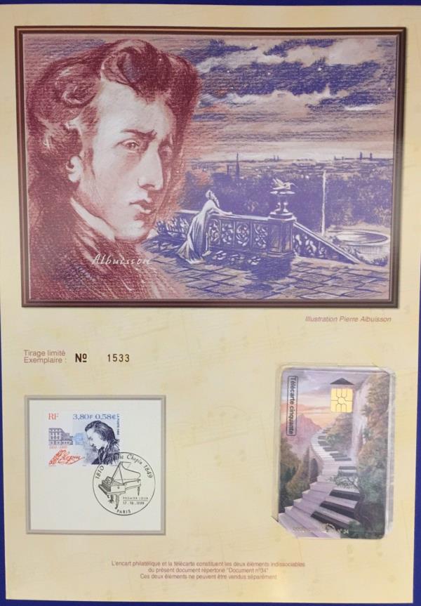 Encart Philatélique et Télécarte N34 Frédéric Chopin