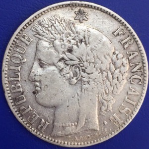 5 Francs CERES 1870 K sans légende E.A OUDINE