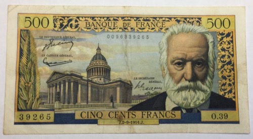 Billet 500 Francs Victor Hugo 1954