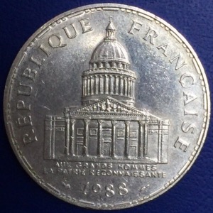 Piece 100 francs Pantheon 1988
