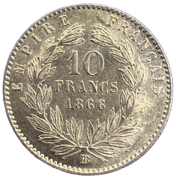 10 Francs or Napoléon III Tête Laurée 1866 Grand BB