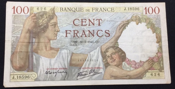 Billet 100 francs Sully 30-1-1941