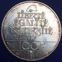 Monnaie argent, 100 francs Droits de L'homme, 1989