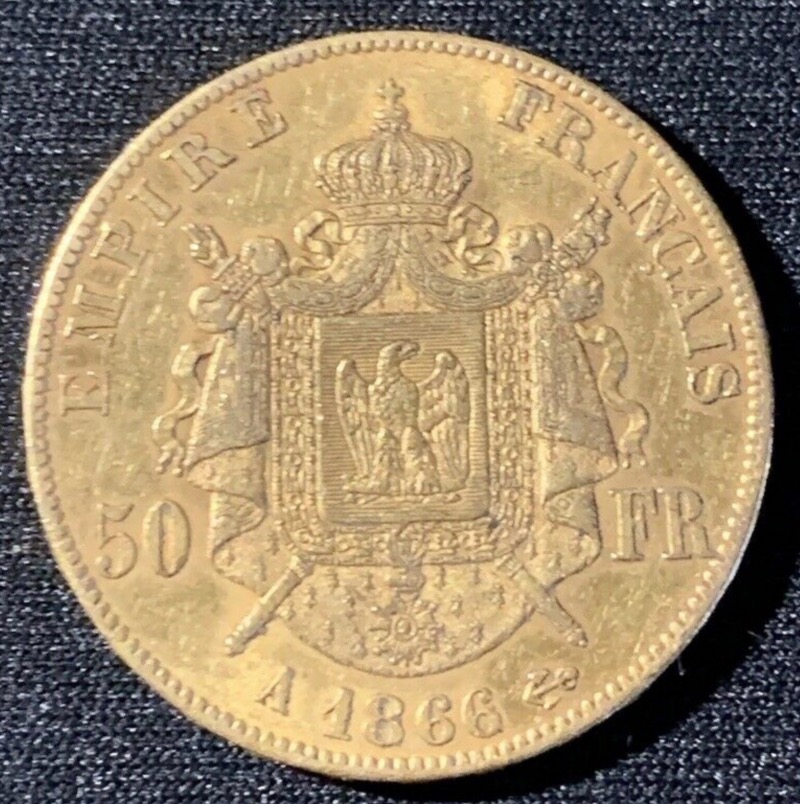 50 Francs Or Napoleon 3 Tête Laurée 1866A