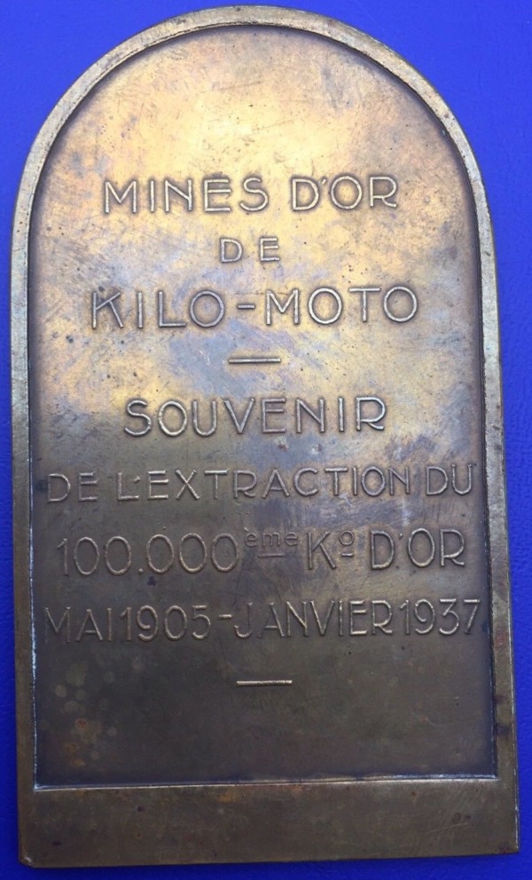 Médaille, Mines D'or de Kilo-Moto, 1937, Darville, Congo Belge