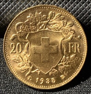 20 Francs Or Suisse Vreneli année 1935