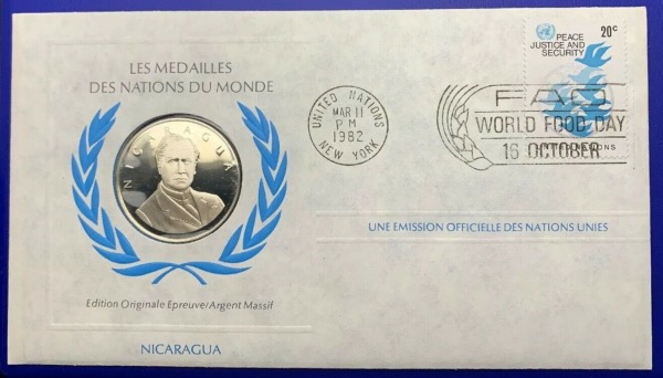 Médaille Argent massif des nations du Monde - NICARAGUA