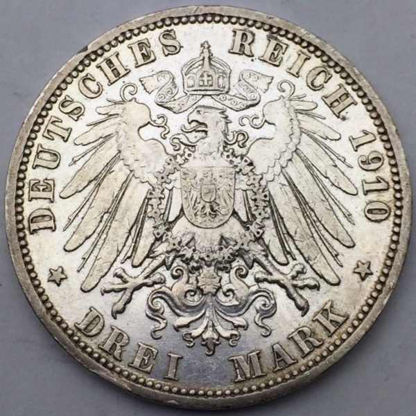 Allemagne Wilhelm II 3 mark 1910 A