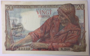 Billet 20 francs Pêcheur 10-3-1949