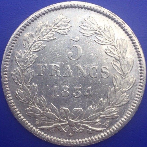 Monnaie Argent, 5 Francs Louis Philippe Ier 1834 W Lille