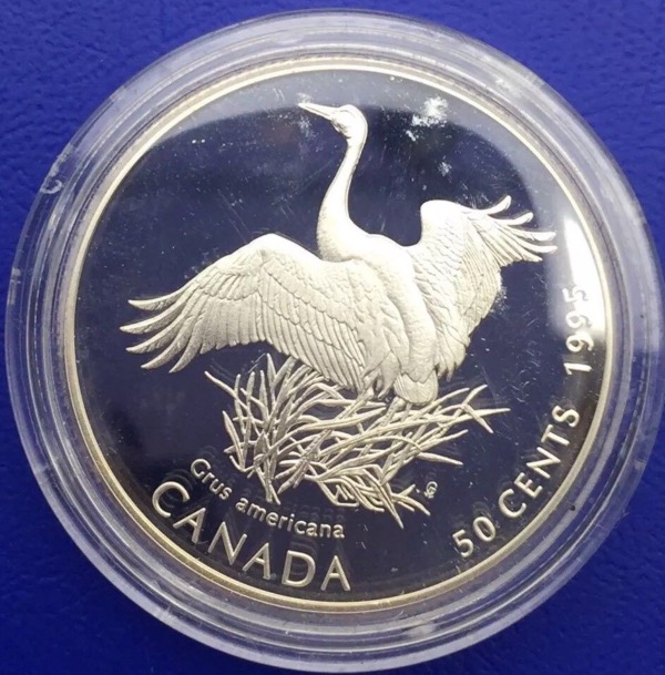 Monnaie argent, Proof, Canada 50 cents 1995, Grue blanche