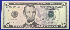 Etats-Unis, Billet 5 dollars San Francisco 2013, Lincoln, Neuf