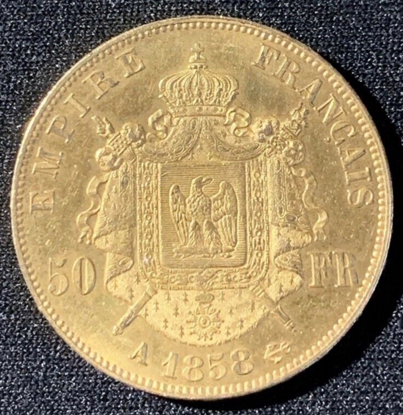 50 Francs Or Napoleon 3 Tête Nue 1858 A