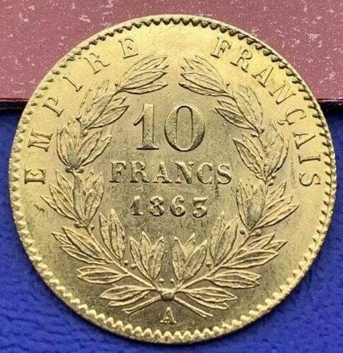 10 Francs or Napoléon III Tête Laurée 1863 A