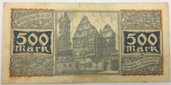 Allemagne Billet 500 Mark Bamberg 1922 Reichsbanknote