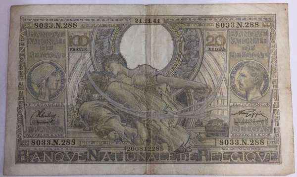 Billet 20 Belgas 100 francs 1941 Belgique