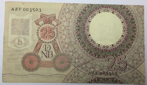 Billet 25 Gulden Pays-Bas 1955