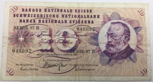 Billet 10 francs Suisse 1977