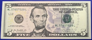 Etats-Unis, Billet 5 dollars San Francisco 2013, Lincoln, Neuf