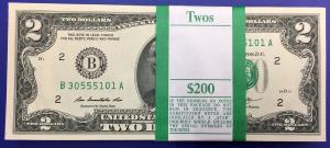 Etats-Unis Liasse 100 x 2 dollars Neuf 2013 Consécutifs (B) New-York