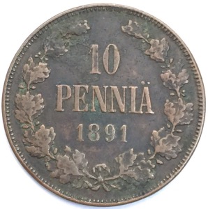 Finlande 10 Pennia Aleksandr III 1891