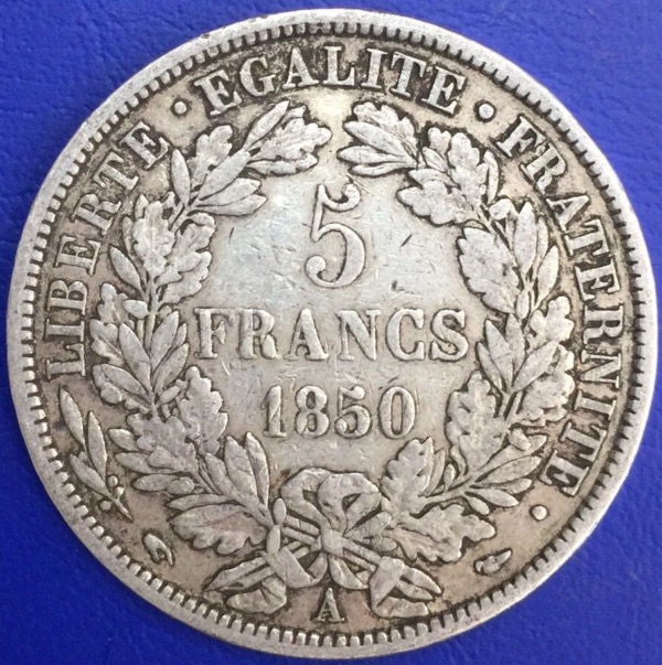 5 francs Ceres 1850 A avec légende