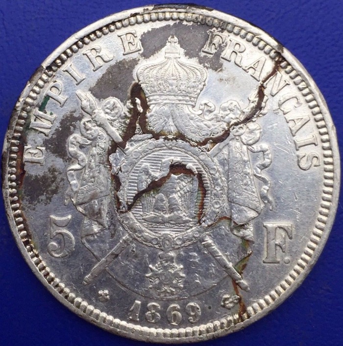 Monnaie argent,  5 francs Napoléon III, 1869 BB, Strasbourg