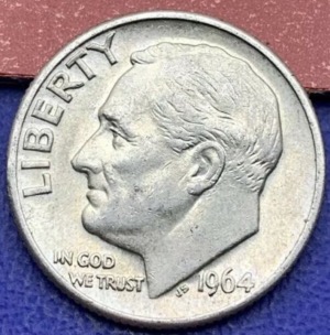 Pièce USA One Dime Roosevelt 1964 Denver argent