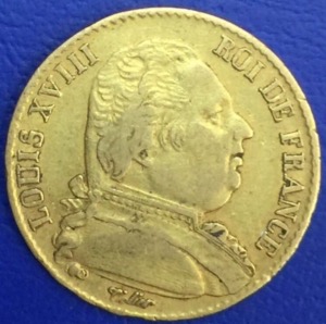 20 Francs or, Louis XVIII buste habillé, 1814 A, Paris