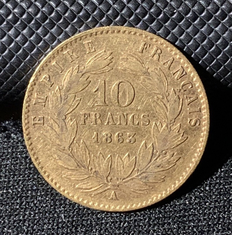 10 Francs or Napoleon III Tête Laurée 1863A