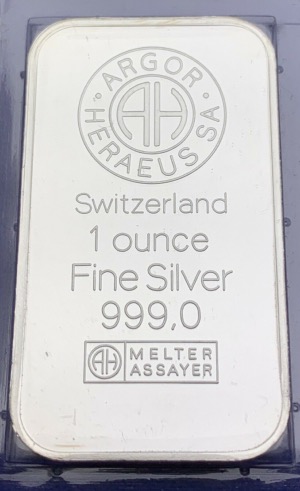 Lingot argent 1 Once 999 Suisse Argor Heraeus St-Gallen Neuf Scellé