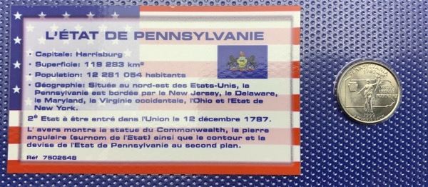 Etats-Unis Quarter dollar État de Pennsylvanie UNC, année 1999