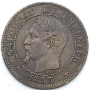 2 centimes Napoléon III tête laurée 1853 A