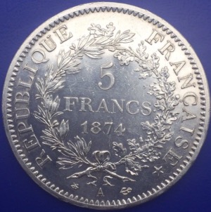 Monnaie Argent, 5 Francs Hercule 1874 A Paris