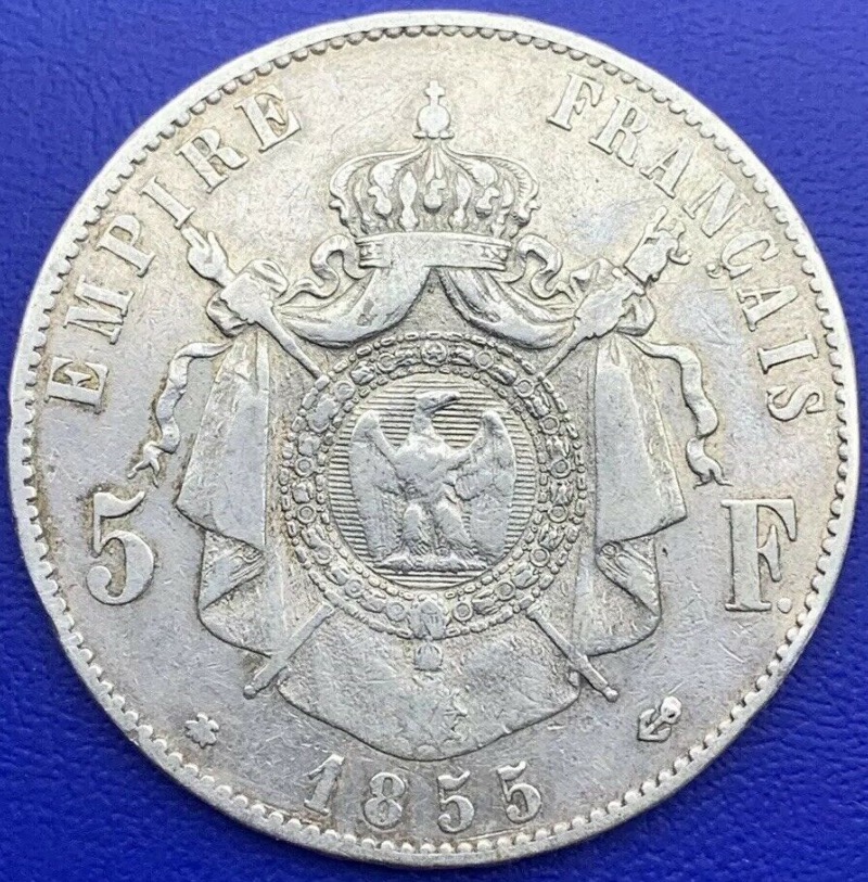 Monnaie argent, Pièce 5 francs Louis Napoléon Bonaparte, 1855 BB, Paris