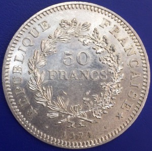 50 francs Hercule argent 1974 avers 20 francs