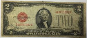 Billet 2 Dollars 1928D rouge Etats-unis