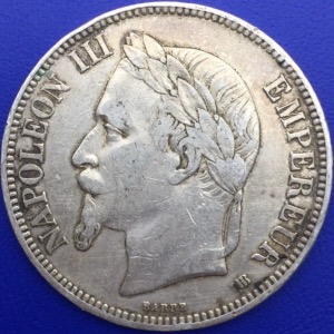 Monnaie argent,  5 francs Napoléon III, 1869 BB, Strasbourg